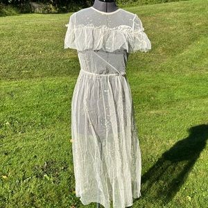 H&M Solid Sheer DressOverlay Dress | Color Ivory | Size Small |